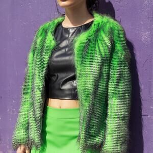 Neon Green Feathery Textured Jacket - Size Small - DEADSTOCK